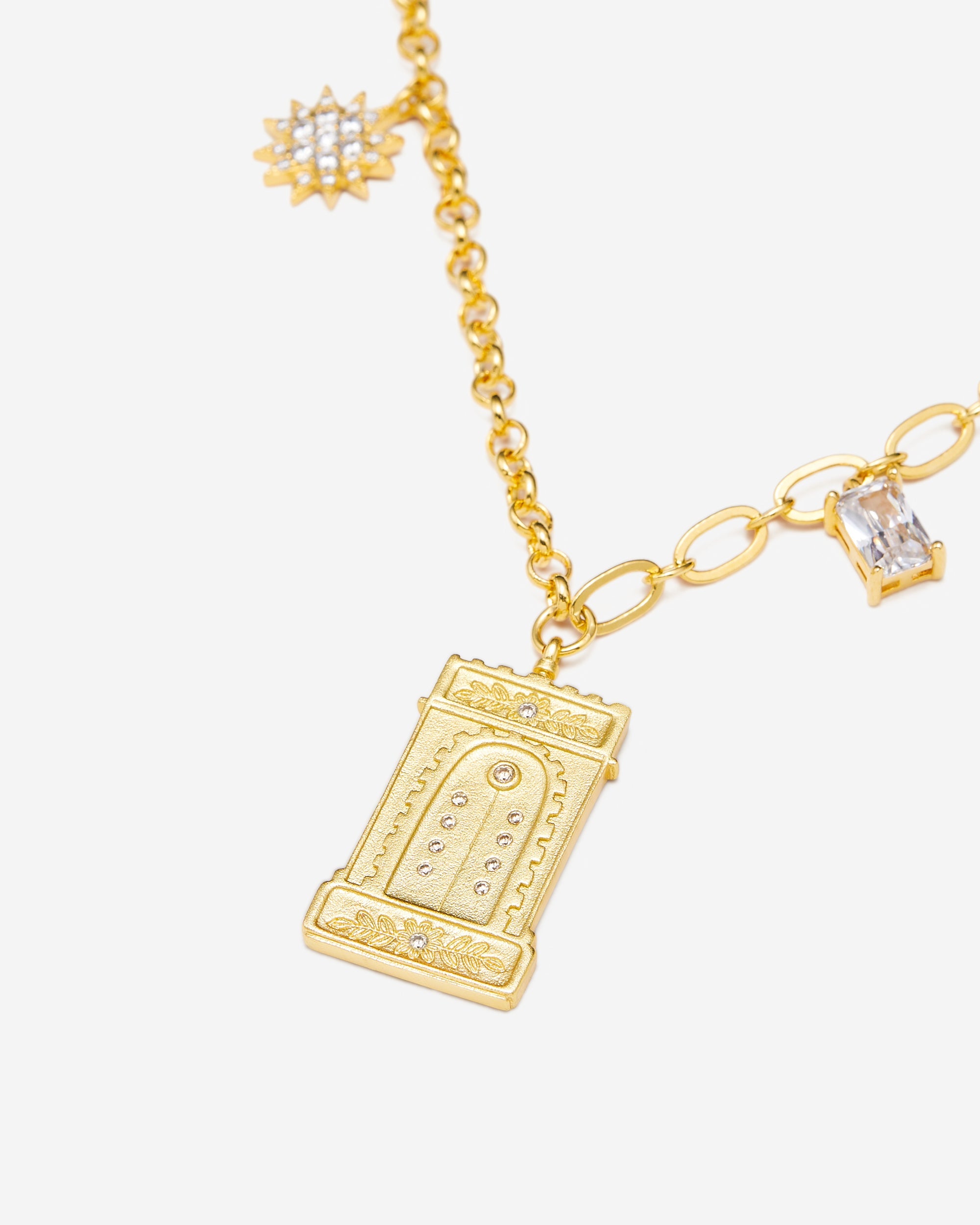 Roman Arch Pendant Necklace - 18ct Gold Plated & White Zircon